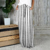 Drawstring Maxi Skirt with Side Pockets - Stripes