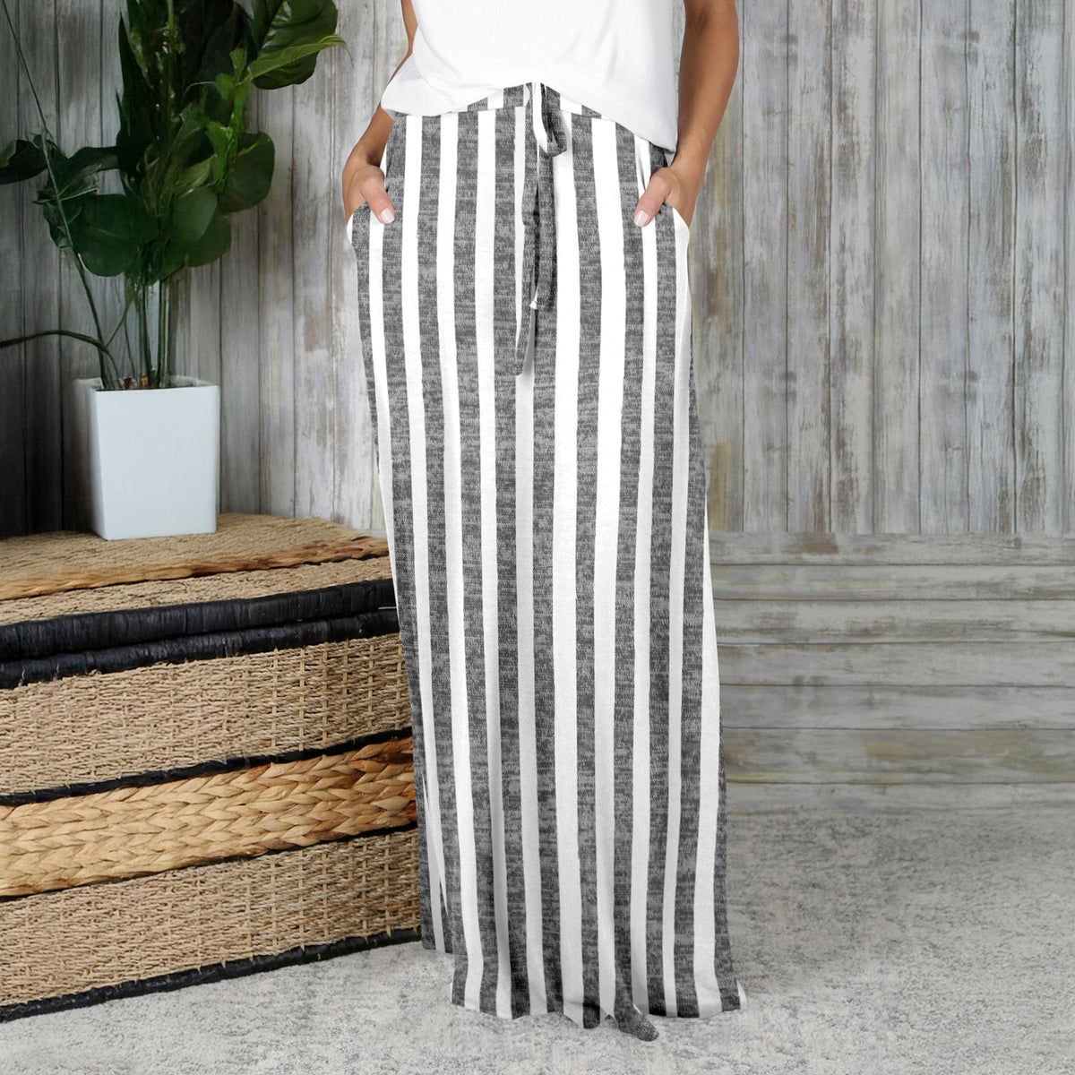 Drawstring Maxi Skirt with Side Pockets - Stripes