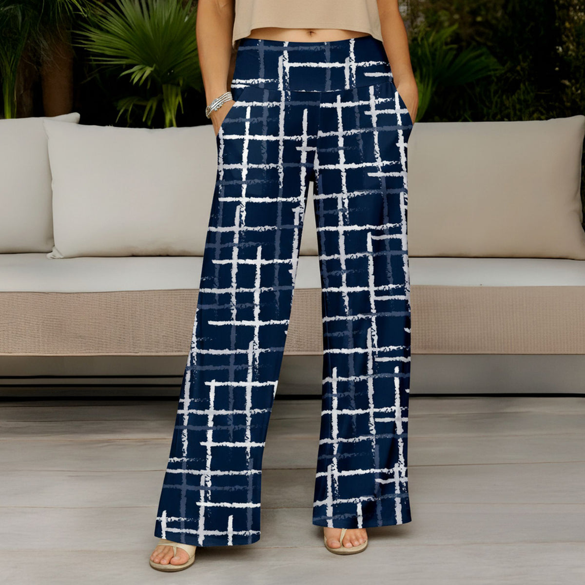 Wide Leg Pants with Pockets - Cross Hatch