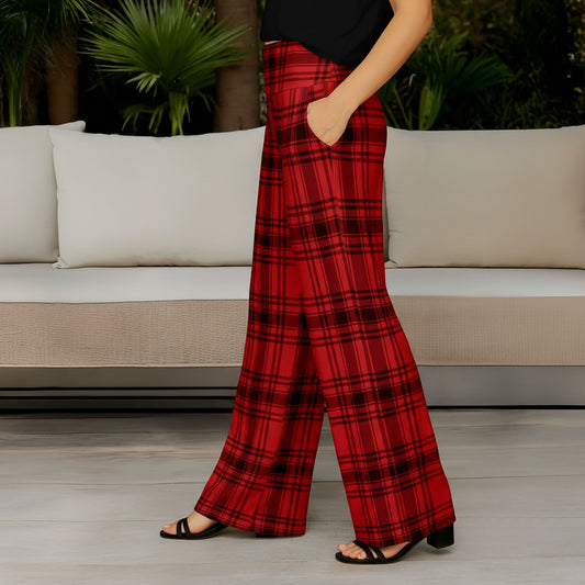 Wide Leg Pants with Pockets - Plaid