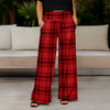 Wide Leg Pants with Pockets - Plaid
