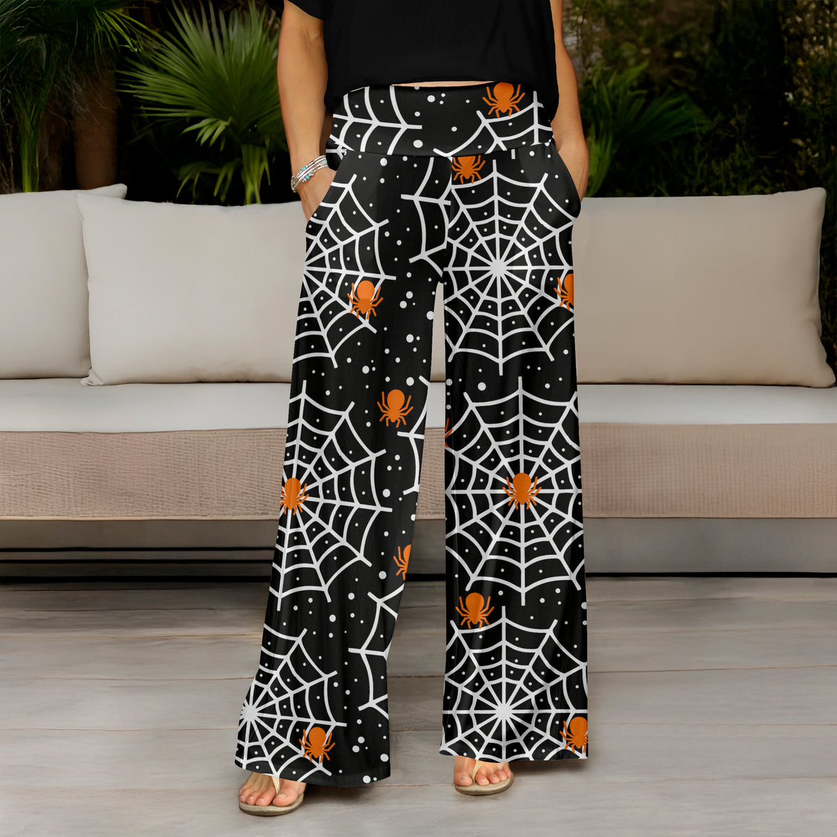 Wide Leg Pants with Pockets - Halloween Icons