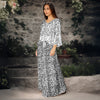 2 Piece Set - Front Tie Three Quarter Sleeve Top and Maxi Skirt - Floral