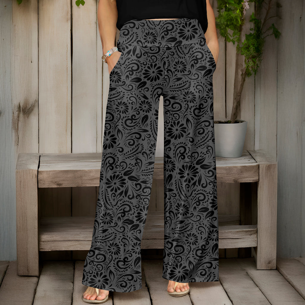 Wide Leg Pants with Pockets - Floral