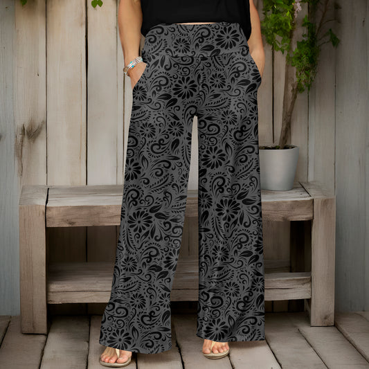 Wide Leg Pants with Pockets - Floral