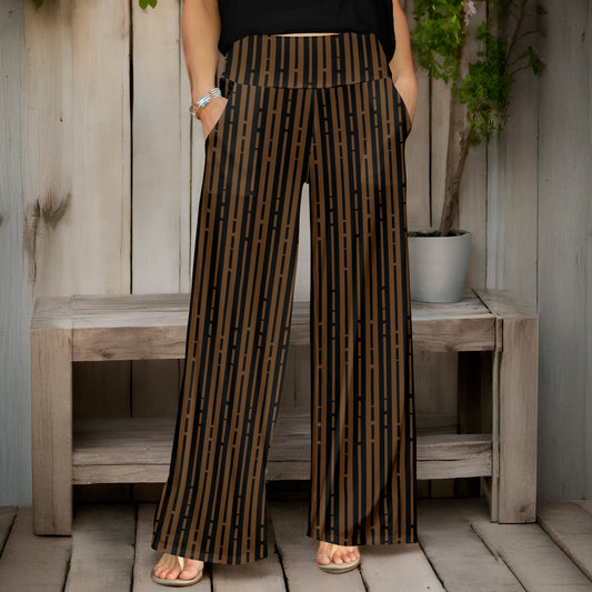 Wide Leg Pants with Pockets - Striped