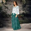 2 Piece Set - Front Tie Three Quarter Sleeve Top and Maxi Skirt - Floral