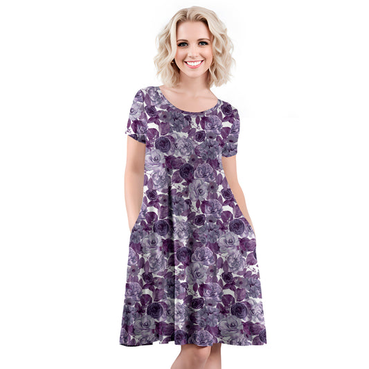 Short Sleeve Swing Dress with Pockets - Floral