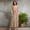 Three Quarter Sleeve V-neck Maxi Dress with Pockets - Floral