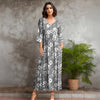 Three Quarter Sleeve V-neck Maxi Dress with Pockets - Floral