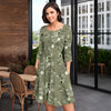 Three-Quarter Sleeve Dress with Pockets - Floral