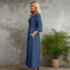 Three Quarter Sleeve V-neck Maxi Dress with Pockets - Floral