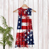 Sleeveless Keyhole Swing Dress with Side Pockets - American Flag