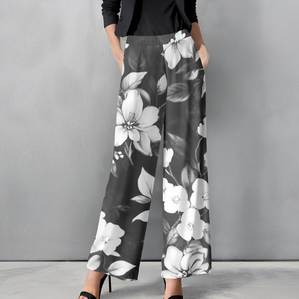 Straight Leg Pants with Pockets - Floral