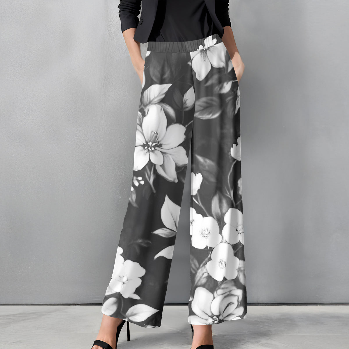 Straight Leg Pants with Pockets - Floral
