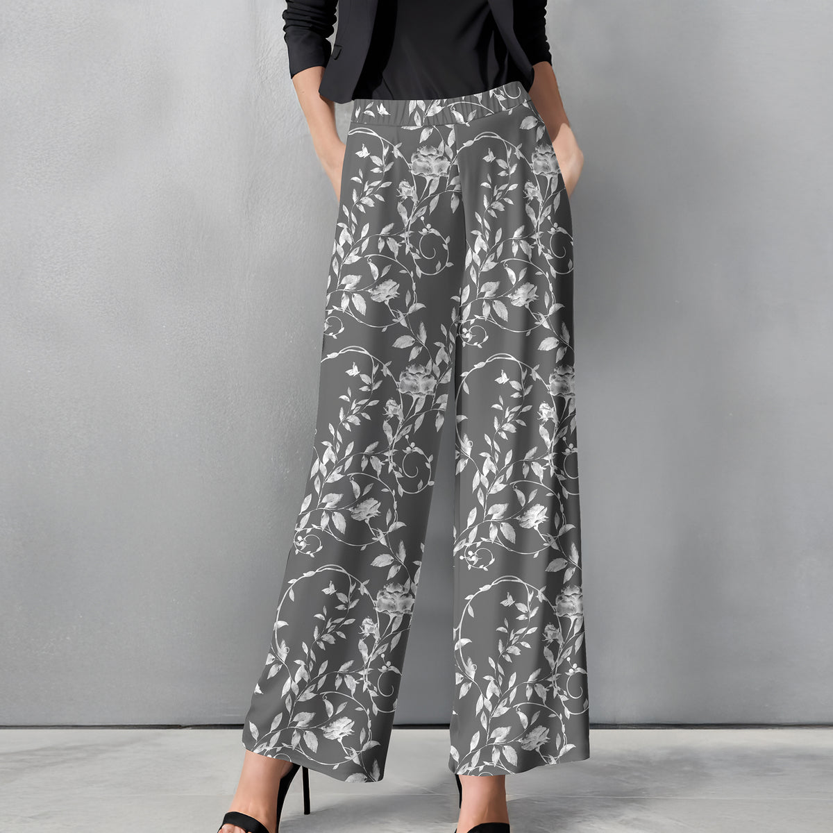 Straight Leg Pants with Pockets - Floral