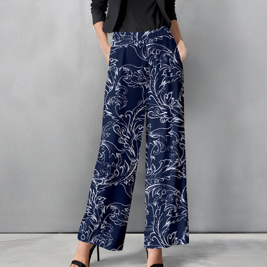 Straight Leg Pants with Pockets - Baroque Damask