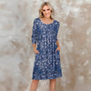 Three Quarter Sleeve Pleated Dress with Pockets - Floral