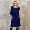 Three Quarter Sleeve Pleated Dress with Pockets