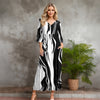 Three Quarter Sleeve V-neck Maxi Dress with Pockets - Abstract
