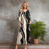 Three Quarter Sleeve V-neck Maxi Dress with Pockets - Abstract