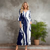 Three Quarter Sleeve V-neck Maxi Dress with Pockets - Abstract