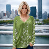 Long Sleeve V Neck Top - Floral Filigree