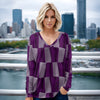 Long Sleeve V Neck Top - Abstract