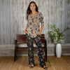 2 Piece Set - Pleated Three Quarter Sleeve Tunic and Pocket Pants - Floral