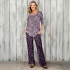 2 Piece Set - Pleated Three Quarter Sleeve Tunic and Pocket Pants - Floral