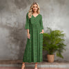 Three Quarter Sleeve V-neck Maxi Dress with Pockets - Floral
