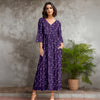 Three Quarter Sleeve V-neck Maxi Dress with Pockets - Floral