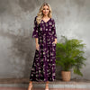 Three Quarter Sleeve V-neck Maxi Dress with Pockets - Floral