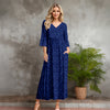 Three Quarter Sleeve V-neck Maxi Dress with Pockets - Floral