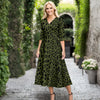 V Neck Three Quarter Sleeve Fit and Flare Midi Dress - Animal Print