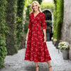 V Neck Three Quarter Sleeve Fit and Flare Midi Dress - Floral