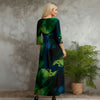 Three Quarter Sleeve V-neck Maxi Dress with Pockets - Abstract