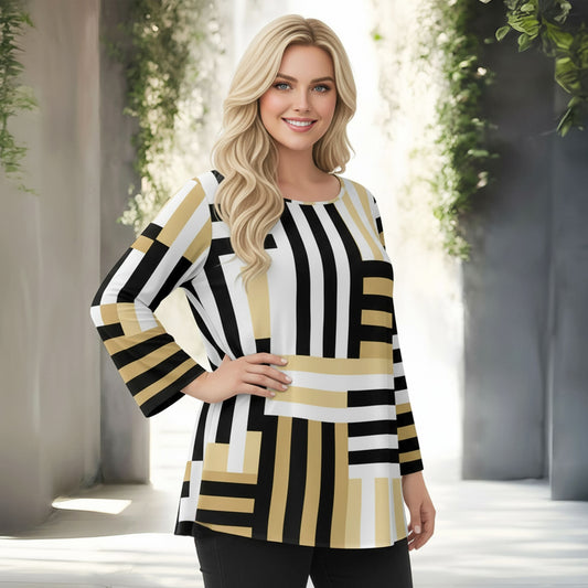Long Sleeve Round Neck Tunic - Geometric