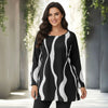 Long Sleeve Round Neck Tunic - Abstract Lines