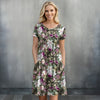 Short Sleeve Swing Dress with Pockets - Floral