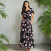 Short Sleeve Fit and Flare Maxi Dress with Pockets - Floral