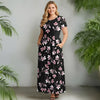 Short Sleeve Fit and Flare Maxi Dress with Pockets - Floral