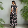 Short Sleeve Fit and Flare Maxi Dress with Pockets - Floral