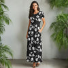 Short Sleeve Fit and Flare Maxi Dress with Pockets - Floral