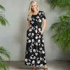 Short Sleeve Fit and Flare Maxi Dress with Pockets - Floral