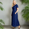 Short Sleeve Fit and Flare Maxi Dress with Pockets - Floral
