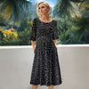 Three Quarter Sleeve Midi Dress with Pockets - Animal Print
