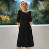 Three Quarter Sleeve Midi Dress with Pockets