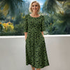 Three Quarter Sleeve Midi Dress with Pockets - Floral