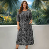 Three Quarter Sleeve Midi Dress with Pockets - Floral